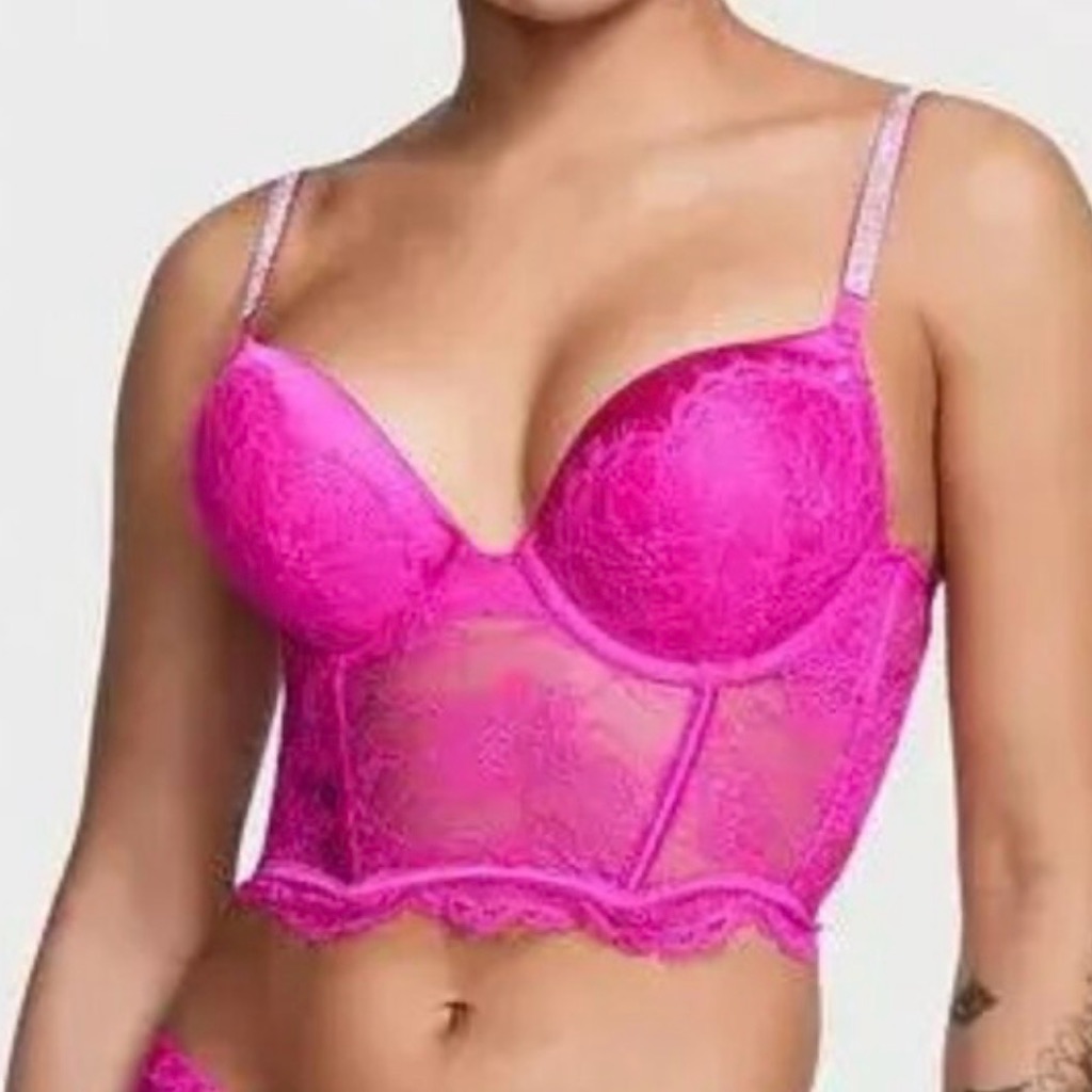 Victoria's Secret Very Sexy Hot Pink Lace Shine Strap Push-Up Bra